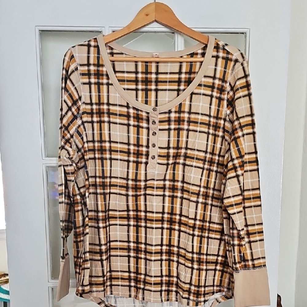 Terra & Sky Cream Plaid Waffle Long Sleeve
